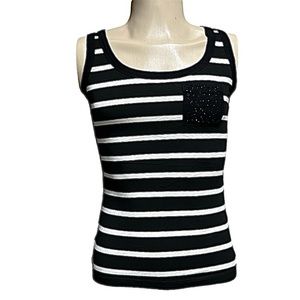 NWOT Women’s Karen Kane Sleeveless Top w Black & White Stripes and Sequin Pocket